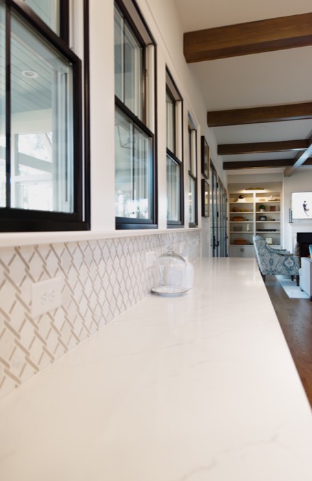 Quartz countertop detail with edge profile in Fayetteville NC kitchen