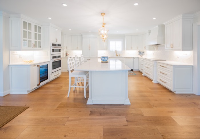 White quartz kitchen countertops with island in Fayetteville NC